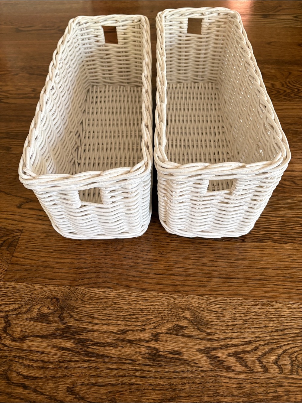 Pottery Barn Kids White Wicker Rectangular Storage Baskets - Set of 2